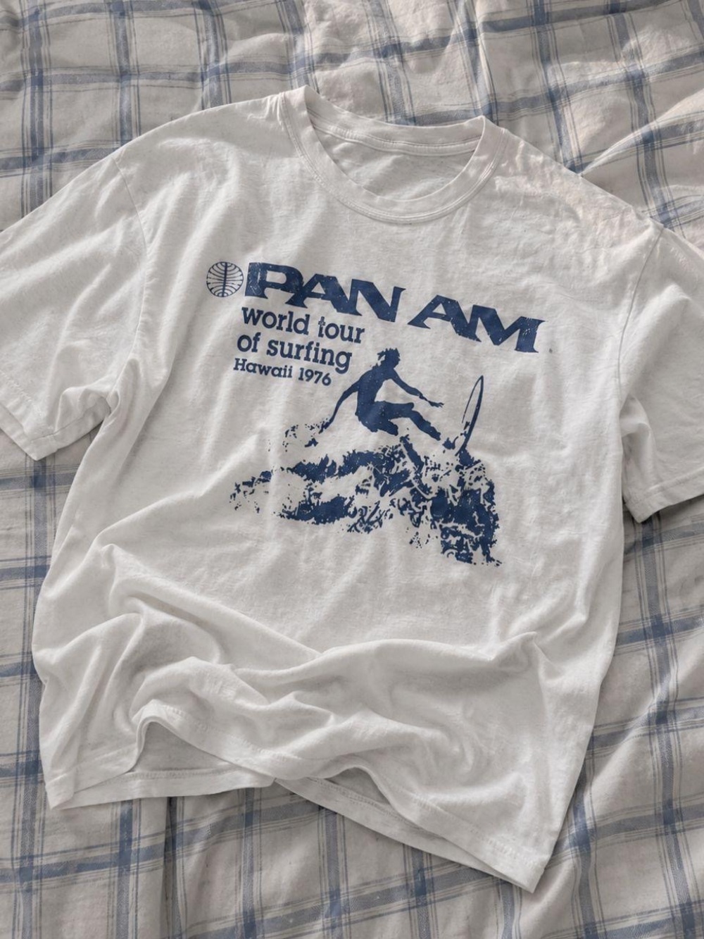 Gildan White Graphic Tee with Blue Surf Print